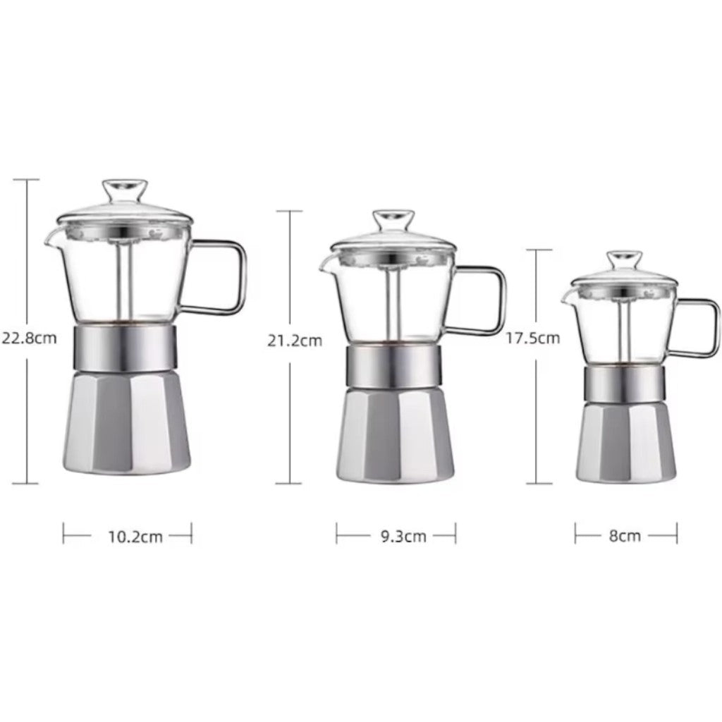 Aluminium Moka Pot Espresso Maker – Glass Top Induction Compatible