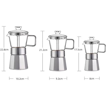 Aluminium Moka Pot Espresso Maker – Glass Top Induction Compatible