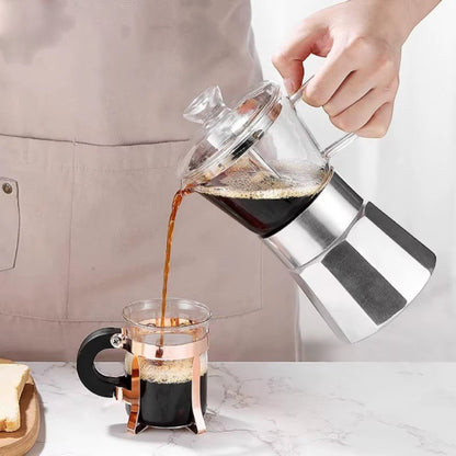 Aluminium Moka Pot Espresso Maker – Glass Top Induction Compatible