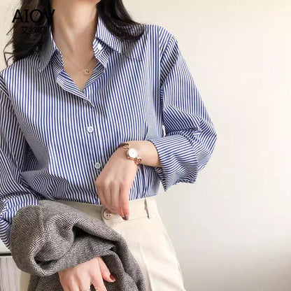 Alvara | Women's Blouse – Striped Button Down Long Sleeve Top 4