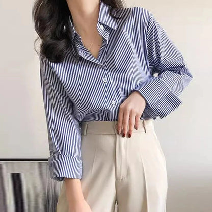 Alvara | Women's Blouse – Striped Button Down Long Sleeve Top 6
