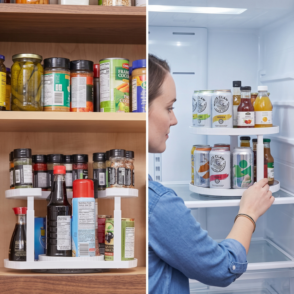 Rotating Spice Rack Organizer Wipe-Clean Plastic | Dual Turntable Tiered Design | Saves Counter Space, Reduces Spills 5