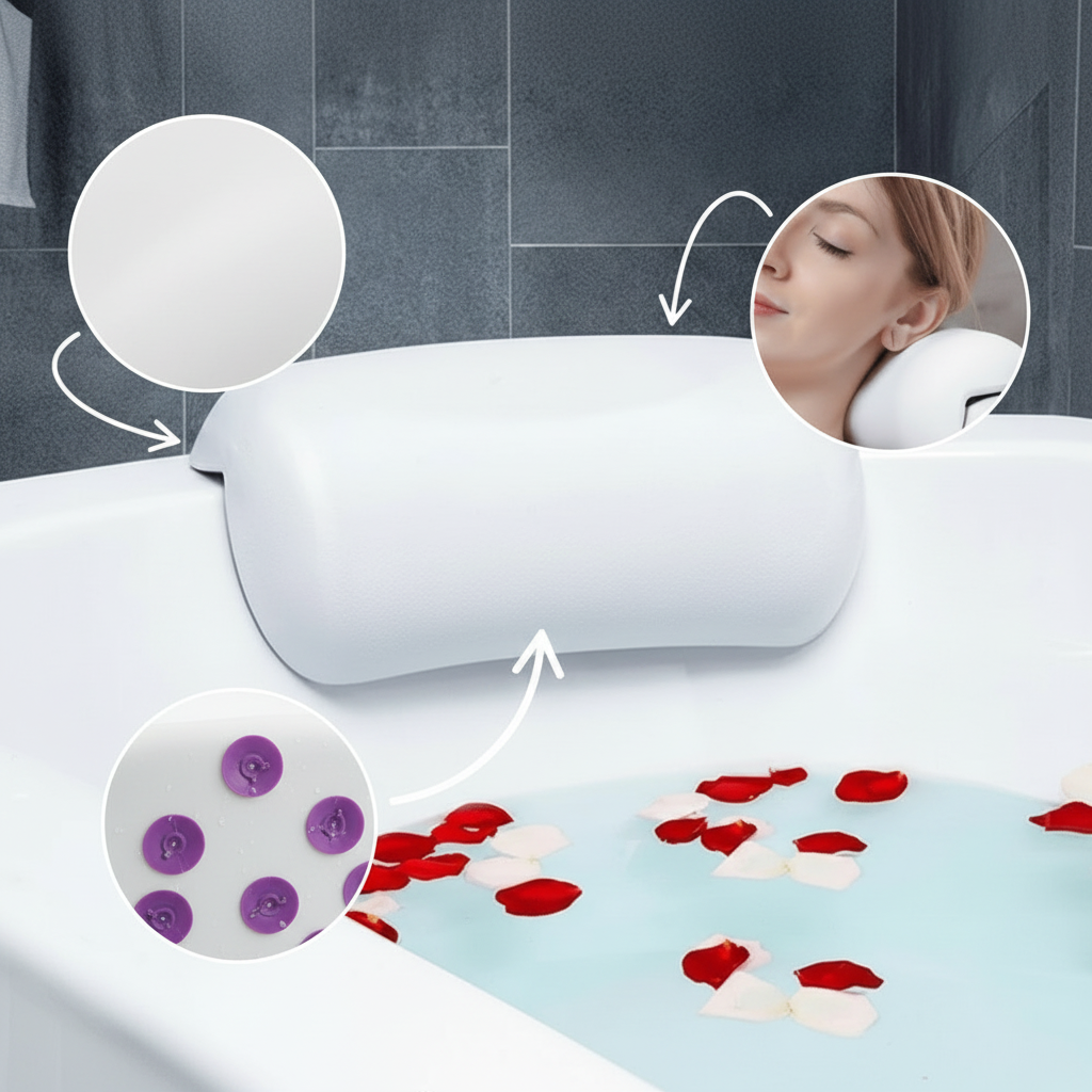 Bath Pillow Water-Repellent Foam | Ergonomic Neck & Shoulder Support | Non-Slip, Quick-Dry, Wipe-Clean Comfort for Bathtub 3