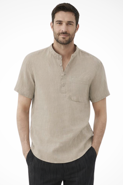 Archer | Men's Linen Shirt - Band Collar Short Sleeve Design 0