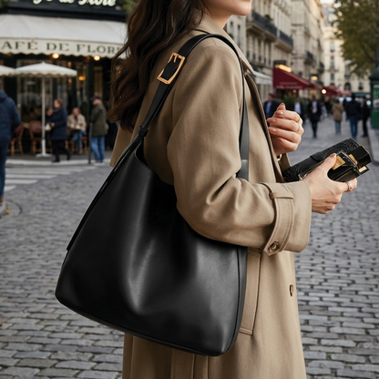 Aria | Black Shoulder Bag - Vegan Leather, Structured Design 1
