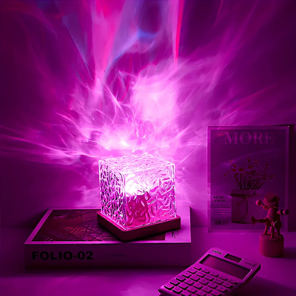 Prism Cube Lamp, Wood and Acrylic | 16 Colours with Remote Control | USB-Powered Northern Lights Effect, Two Sizes 4