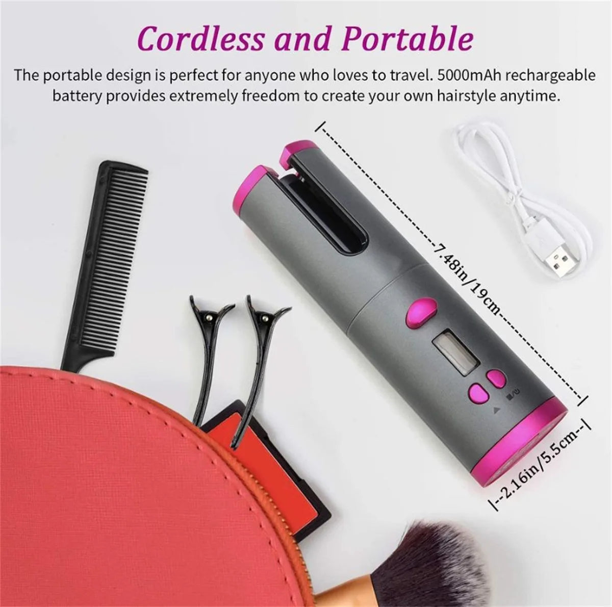 Automatic Hair Curler | Cordless Rechargeable Curling Iron