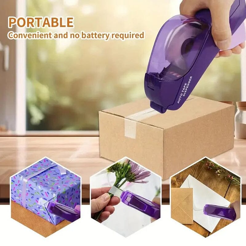 Automatic Tape Dispenser Plastic | One-Handed Operation with Concealed Safety Blade | Battery-Free Portable Design