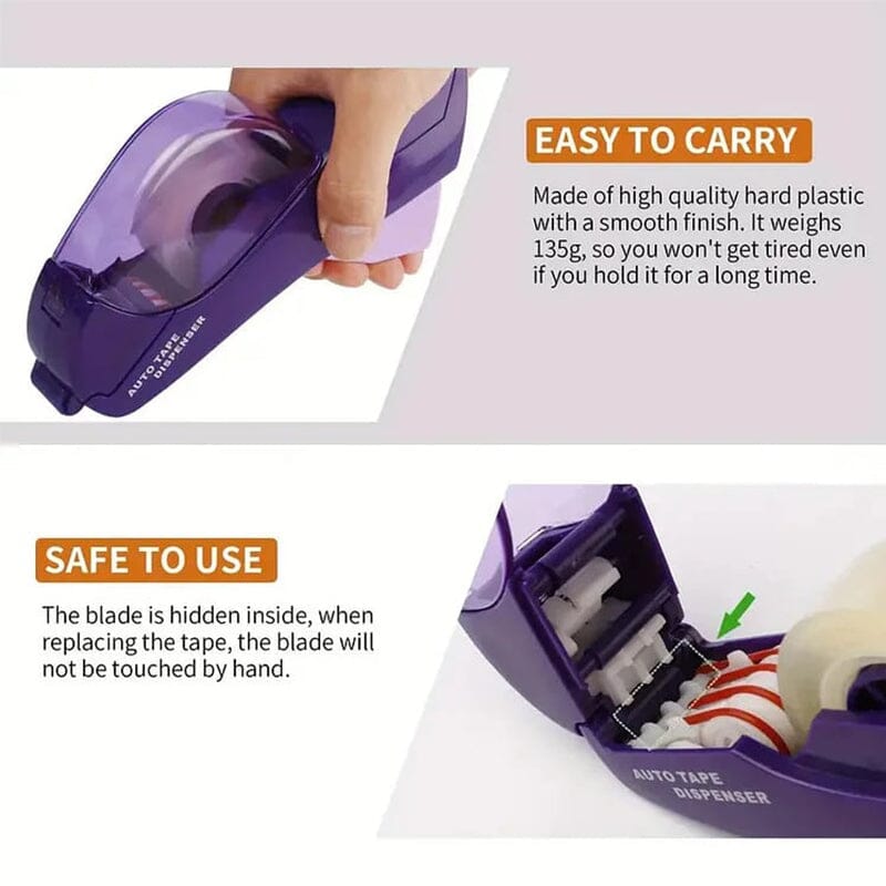 Automatic Tape Dispenser Plastic | One-Handed Operation with Concealed Safety Blade | Battery-Free Portable Design
