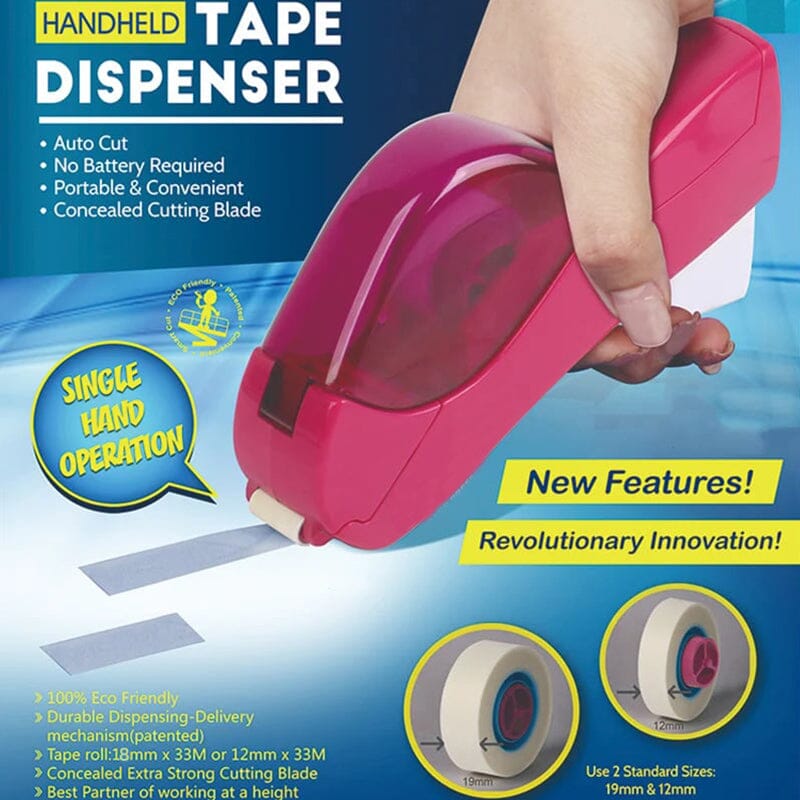 Automatic Tape Dispenser Plastic | One-Handed Operation with Concealed Safety Blade | Battery-Free Portable Design