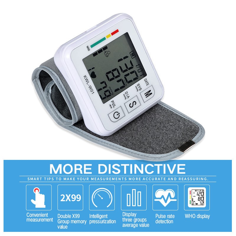 Automatic Wrist Blood Pressure Monitor | LCD Display, Heart Rate Detection | 99-Reading Memory & Auto-Off Battery