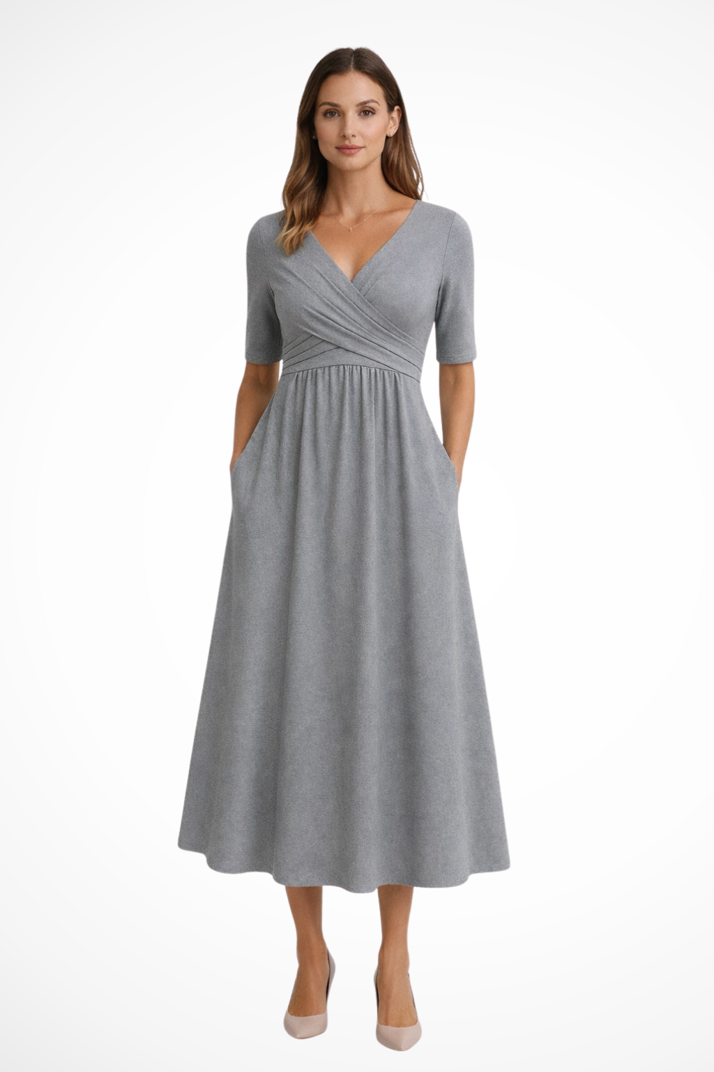Aveline | Women's Dress – Midi Wrap Front With Side Pockets 0