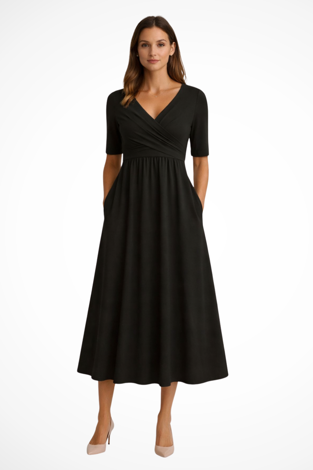Aveline | Women's Dress – Midi Wrap Front With Side Pockets 1