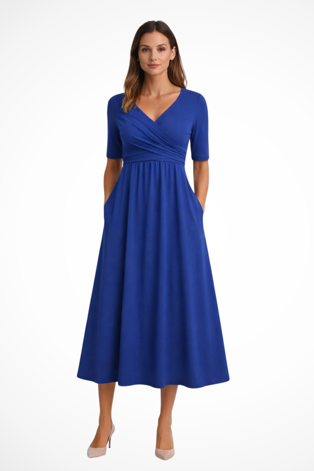 Aveline | Women's Dress – Midi Wrap Front With Side Pockets 2