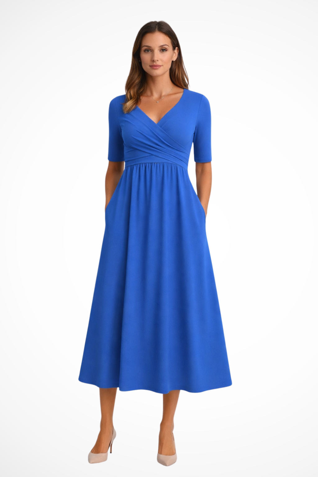 Aveline | Women's Dress – Midi Wrap Front With Side Pockets 3