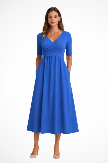 Aveline | Women's Dress – Midi Wrap Front With Side Pockets 3