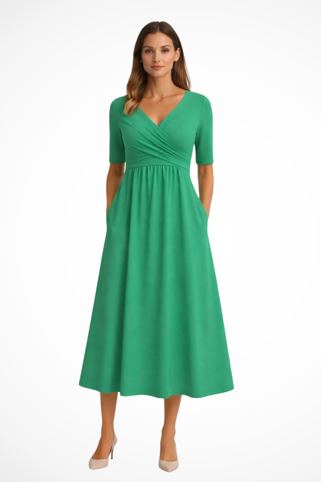Aveline | Women's Dress – Midi Wrap Front With Side Pockets 4