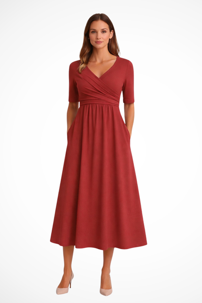 Aveline | Women's Dress – Midi Wrap Front With Side Pockets 5