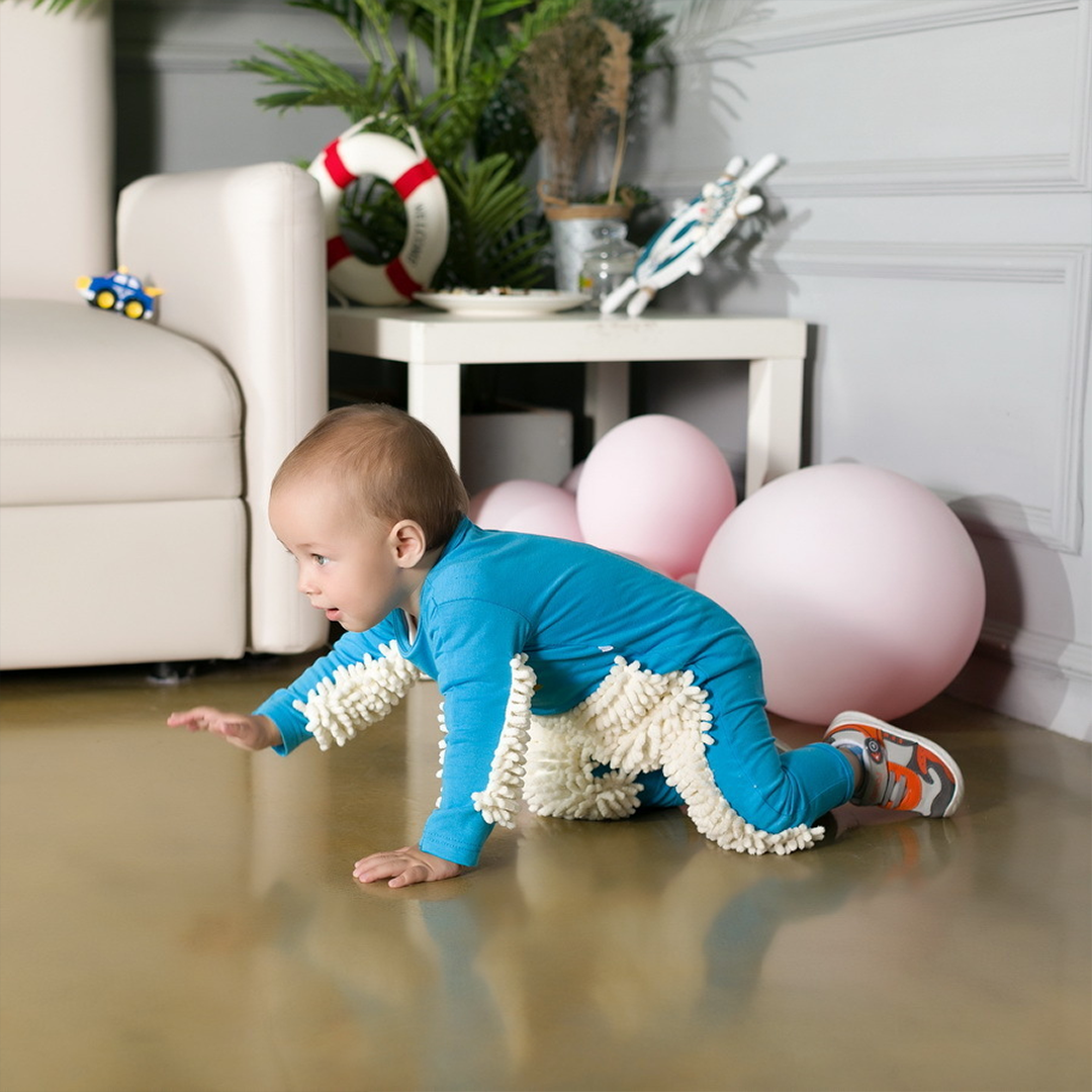 Baby Mop Romper Cotton Blend | Dual-Function Cleaning Playwear | Soft, Absorbent, Machine Washable, Easy On/Off