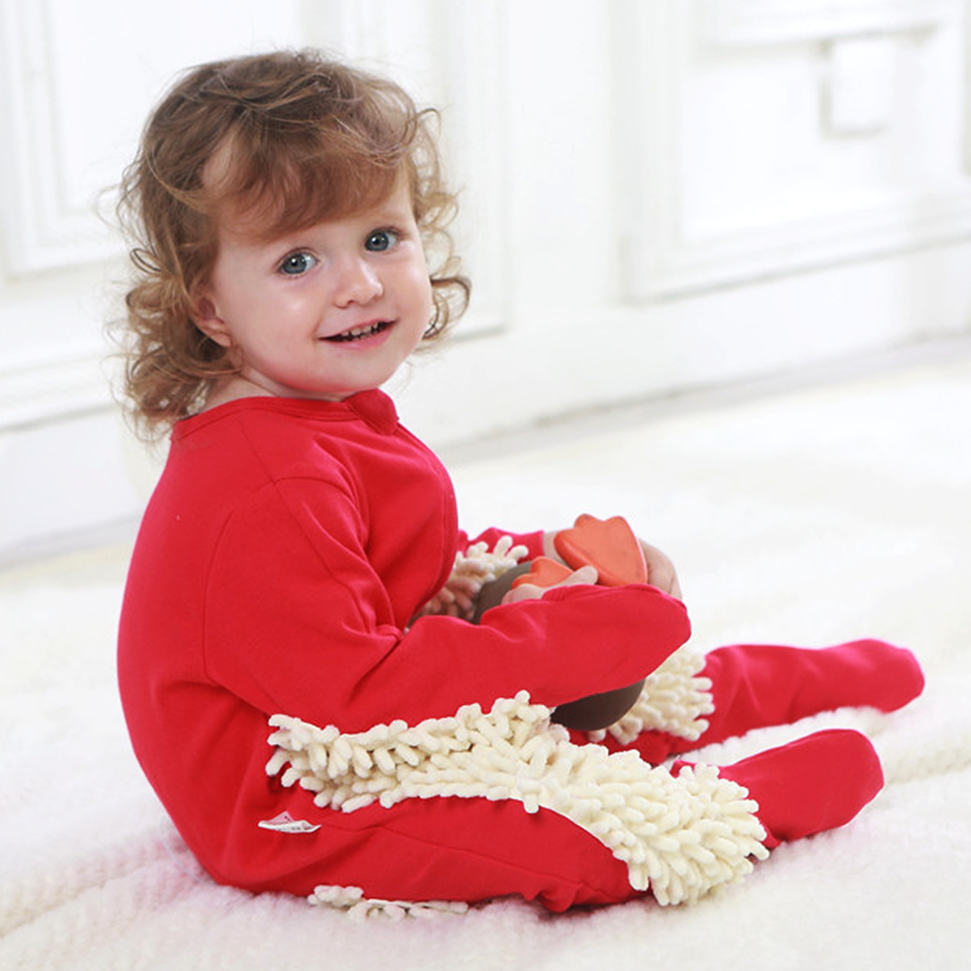 Baby Mop Romper Cotton Blend | Dual-Function Cleaning Playwear | Soft, Absorbent, Machine Washable, Easy On/Off