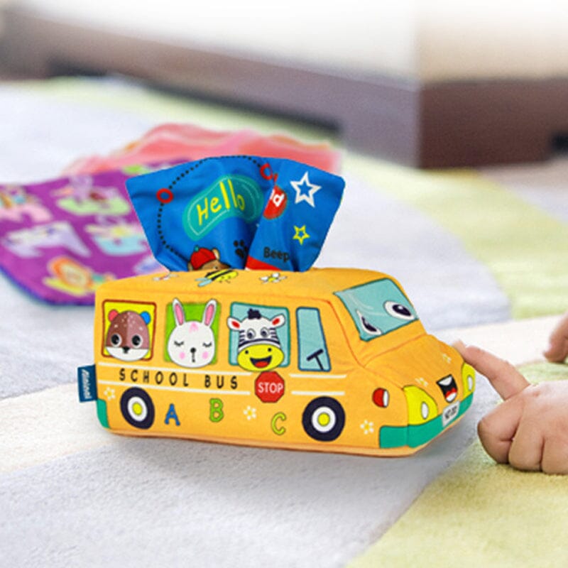 Baby Sensory Crinkle Tissue Box Toy | Soft Cotton with Colourful Scarves | Supports Fine Motor Skills Development