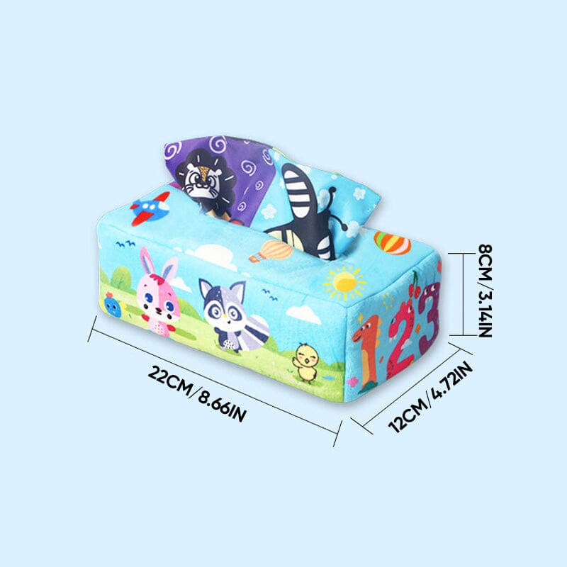 Baby Sensory Crinkle Tissue Box Toy | Soft Cotton with Colourful Scarves | Supports Fine Motor Skills Development
