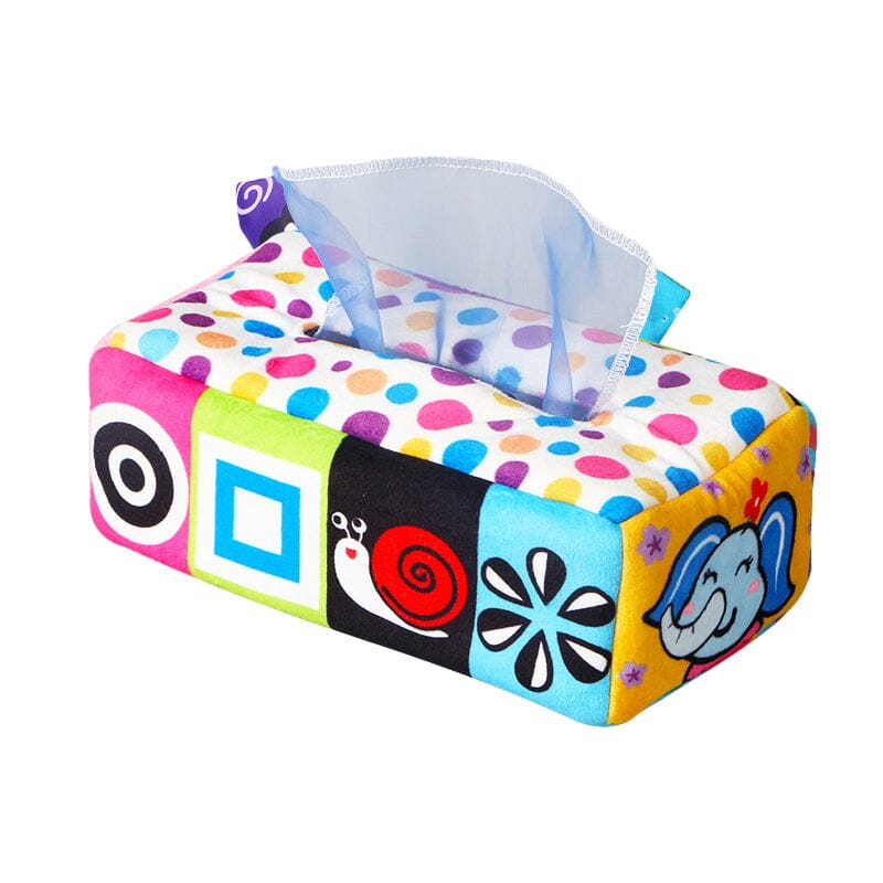 Baby Sensory Crinkle Tissue Box Toy | Soft Cotton with Colourful Scarves | Supports Fine Motor Skills Development