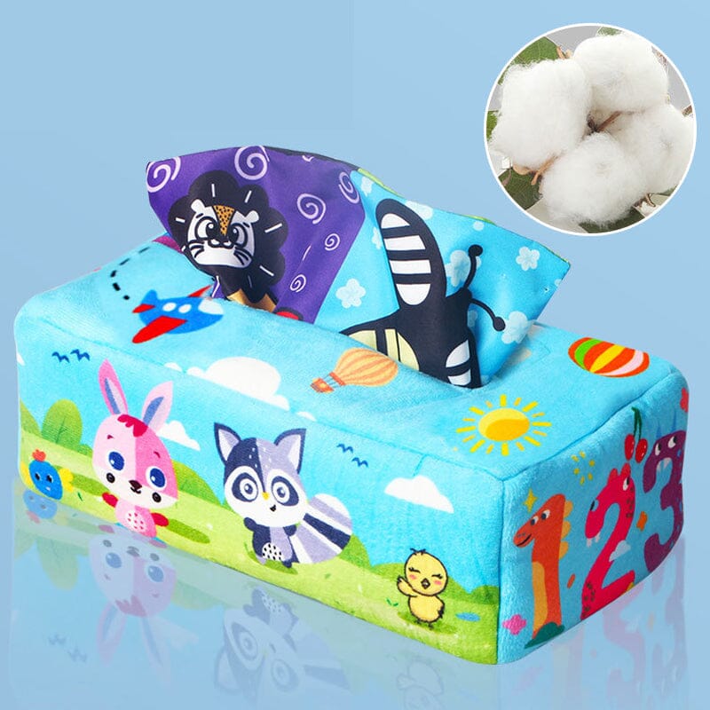 Baby Sensory Crinkle Tissue Box Toy | Soft Cotton with Colourful Scarves | Supports Fine Motor Skills Development