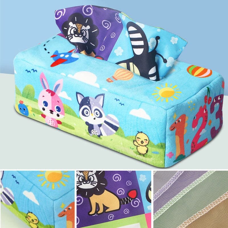 Baby Sensory Crinkle Tissue Box Toy | Soft Cotton with Colourful Scarves | Supports Fine Motor Skills Development