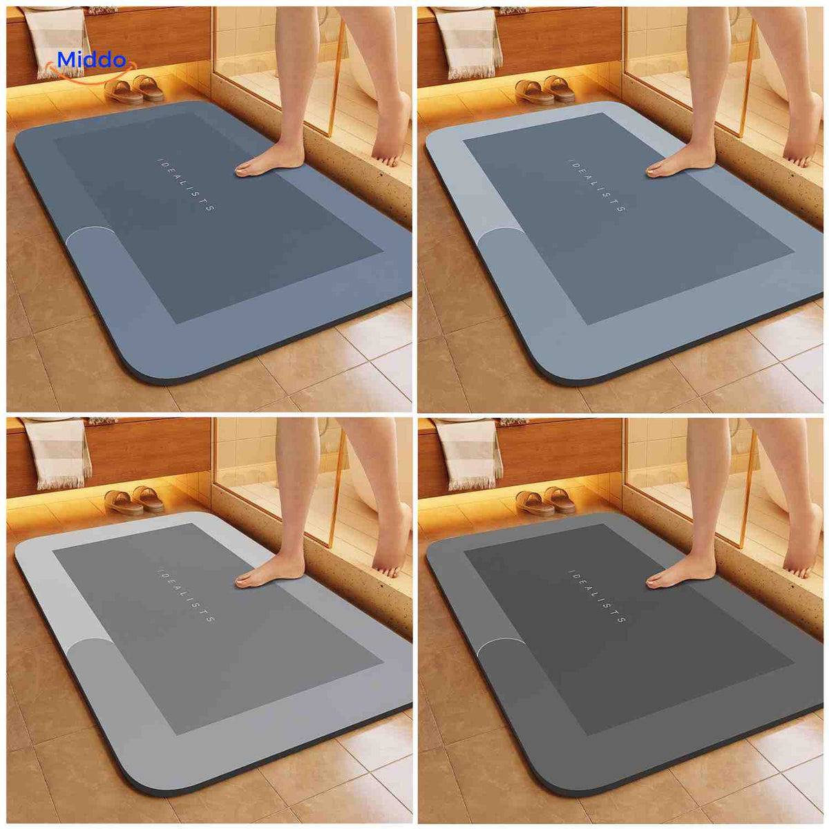 Bath Mat Diatomite Foam Core, Non-Slip Rubber Base | 4 Sizes, 6 Colours, 4 Shapes | Quick-Drying & Water-Absorbent