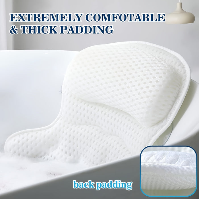 Bath Pillow for Neck and Back Support | Six Suction Cups, Secure Fit | Breathable, Quick-Drying, Mould-Resistant Mesh