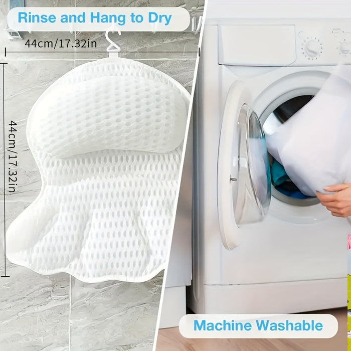Bath Pillow for Neck and Back Support | Six Suction Cups, Secure Fit | Breathable, Quick-Drying, Mould-Resistant Mesh
