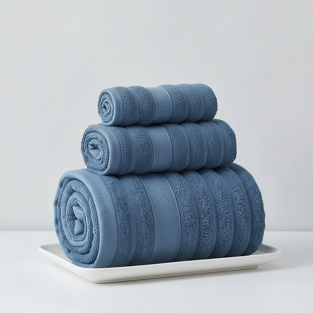 Bath Towel Set 100% Cotton 3-Piece | White, Grey, Teal, Pink | Ribbed Terry Weave, Absorbent Loop Texture, Quick-Dry