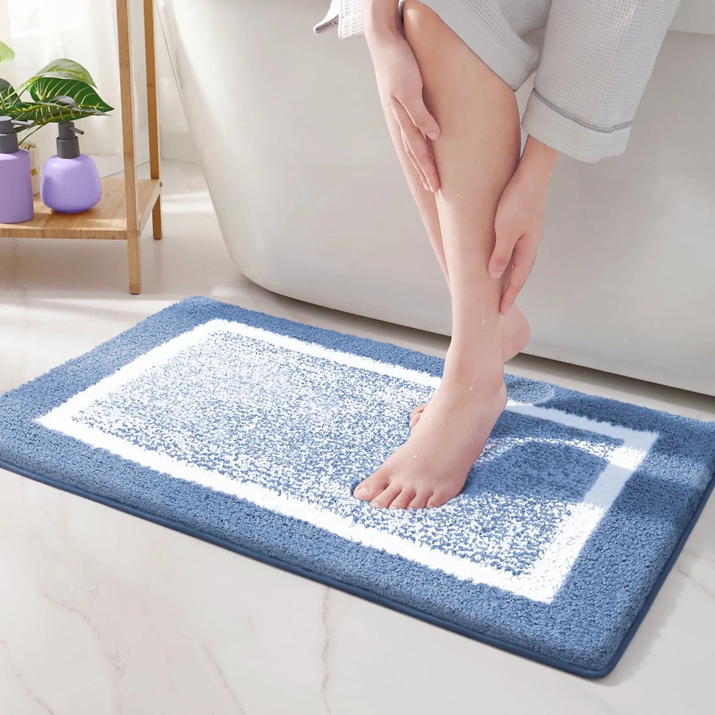 Microfiber Bath Mat | Soft Non-Slip Design - Modern Stripe Pattern