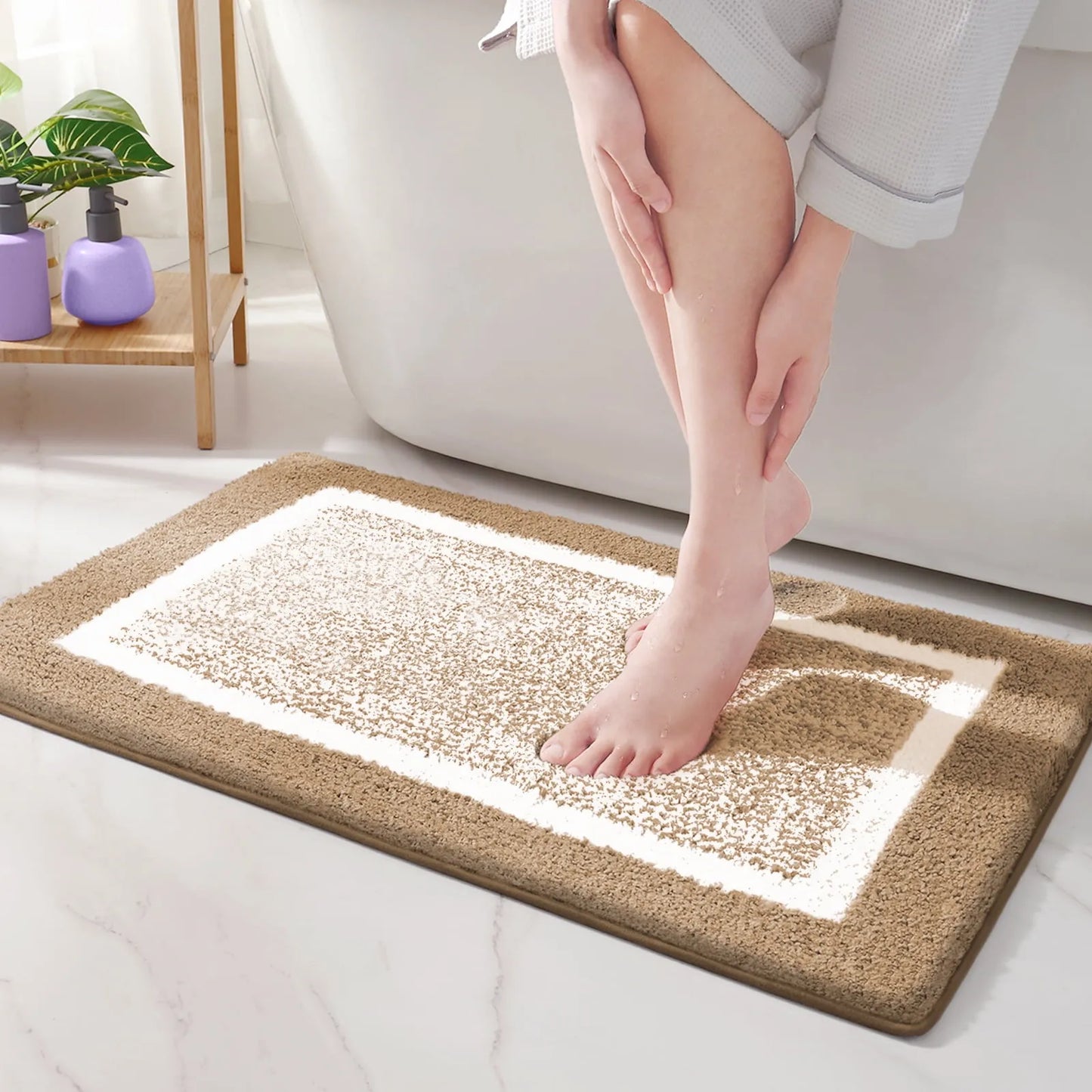 Microfiber Bath Mat | Soft Non-Slip Design - Modern Stripe Pattern