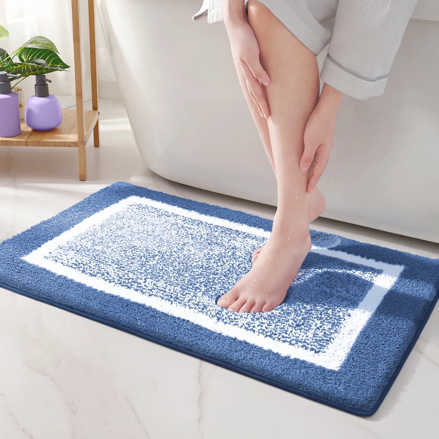 Microfiber Bath Mat | Soft Non-Slip Design - Modern Stripe Pattern