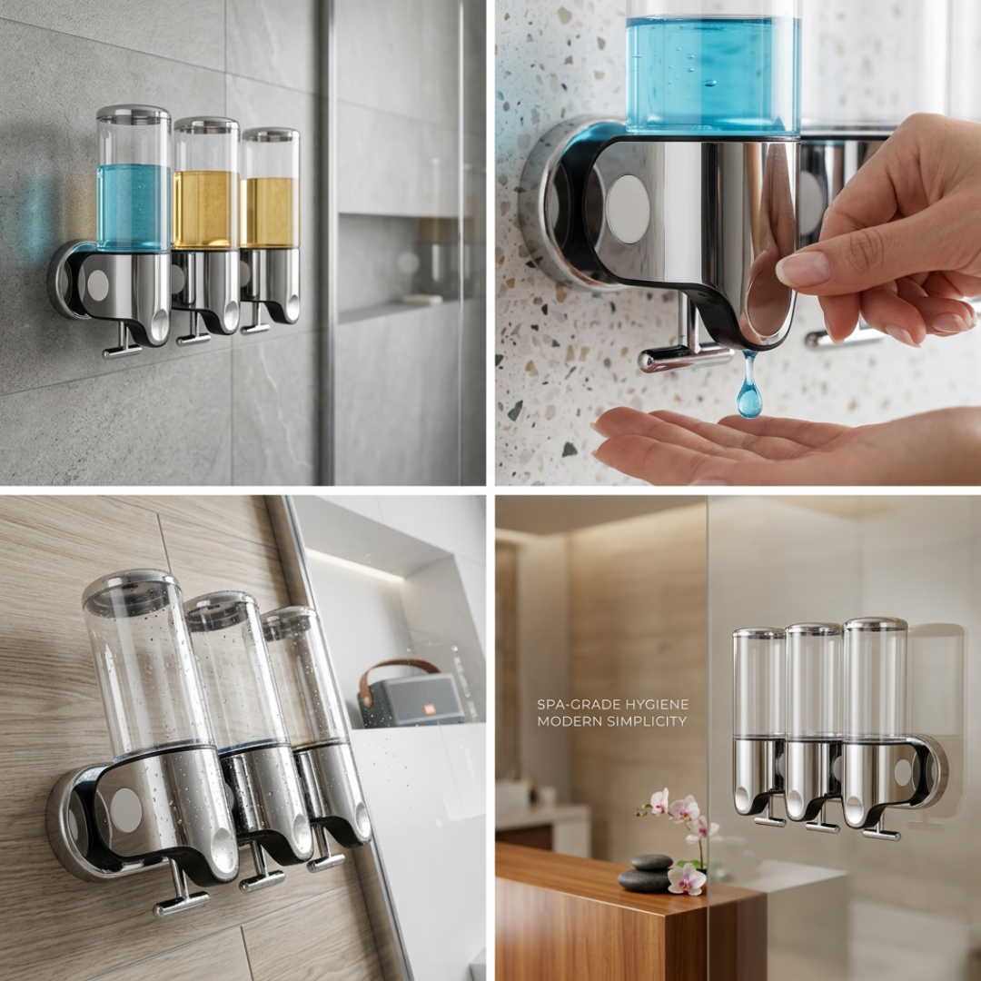 Bathroom Soap Dispenser | TidyWall Triple Wall-Mounted Pump Set