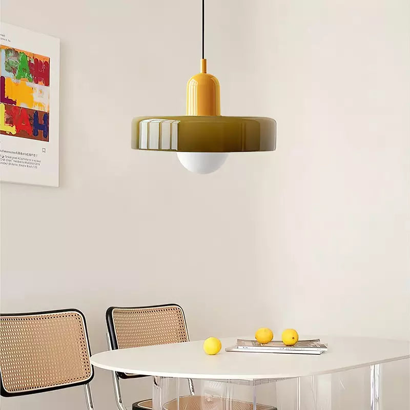 Glass Pendant Light | Flat Ring Shade, Domed Diffuser