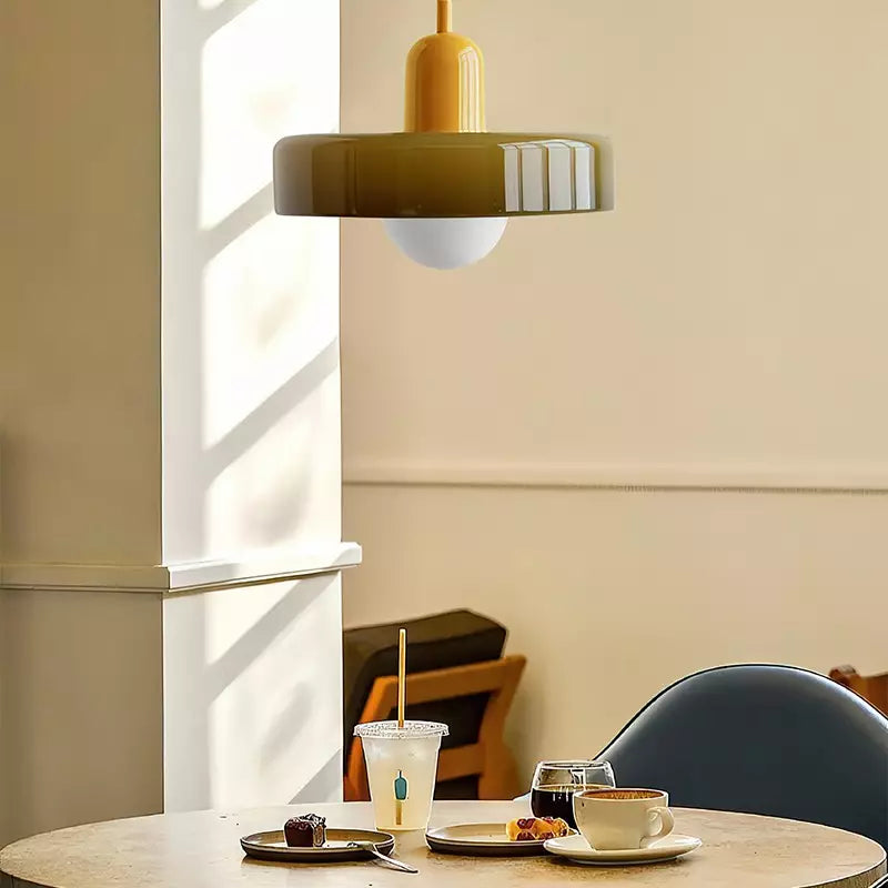 Glass Pendant Light | Flat Ring Shade, Domed Diffuser