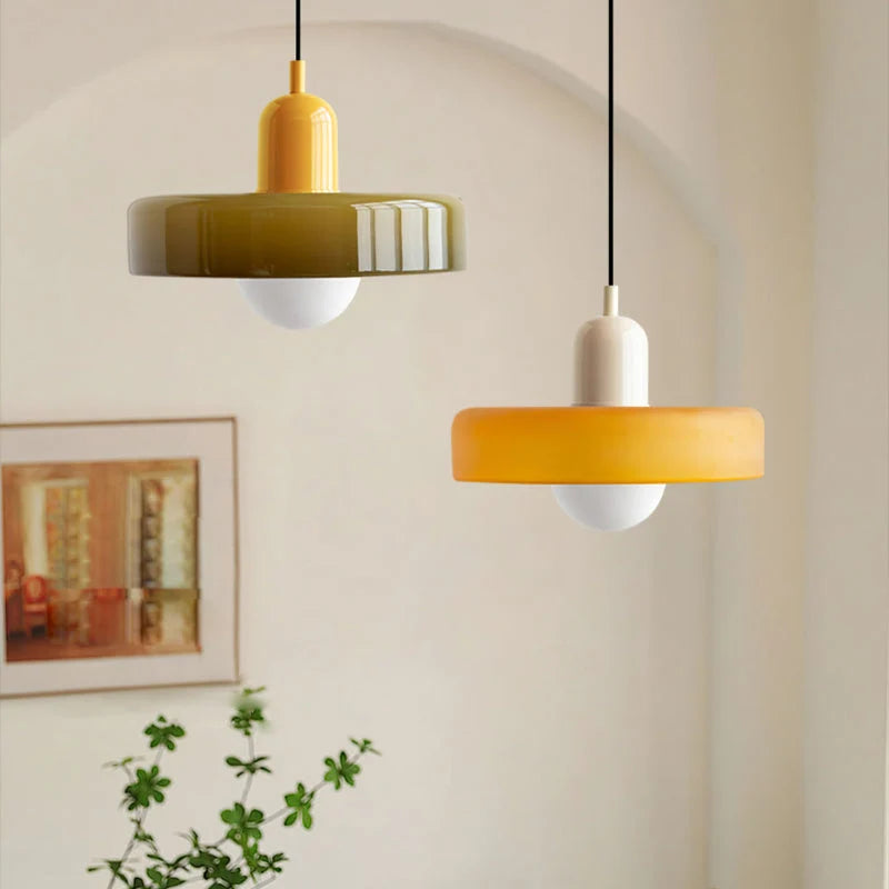 Glass Pendant Light | Flat Ring Shade, Domed Diffuser