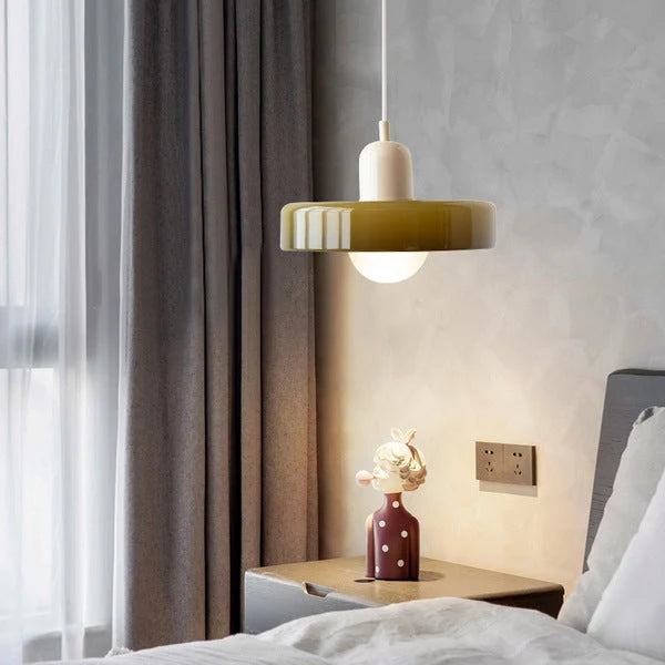 Glass Pendant Light | Flat Ring Shade, Domed Diffuser