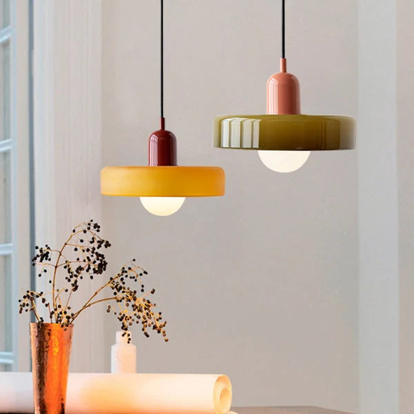 Glass Pendant Light | Flat Ring Shade, Domed Diffuser