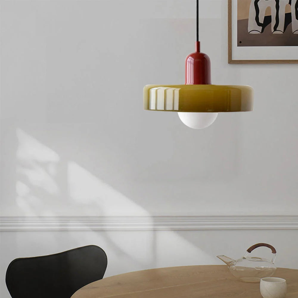 Glass Pendant Light | Flat Ring Shade, Domed Diffuser
