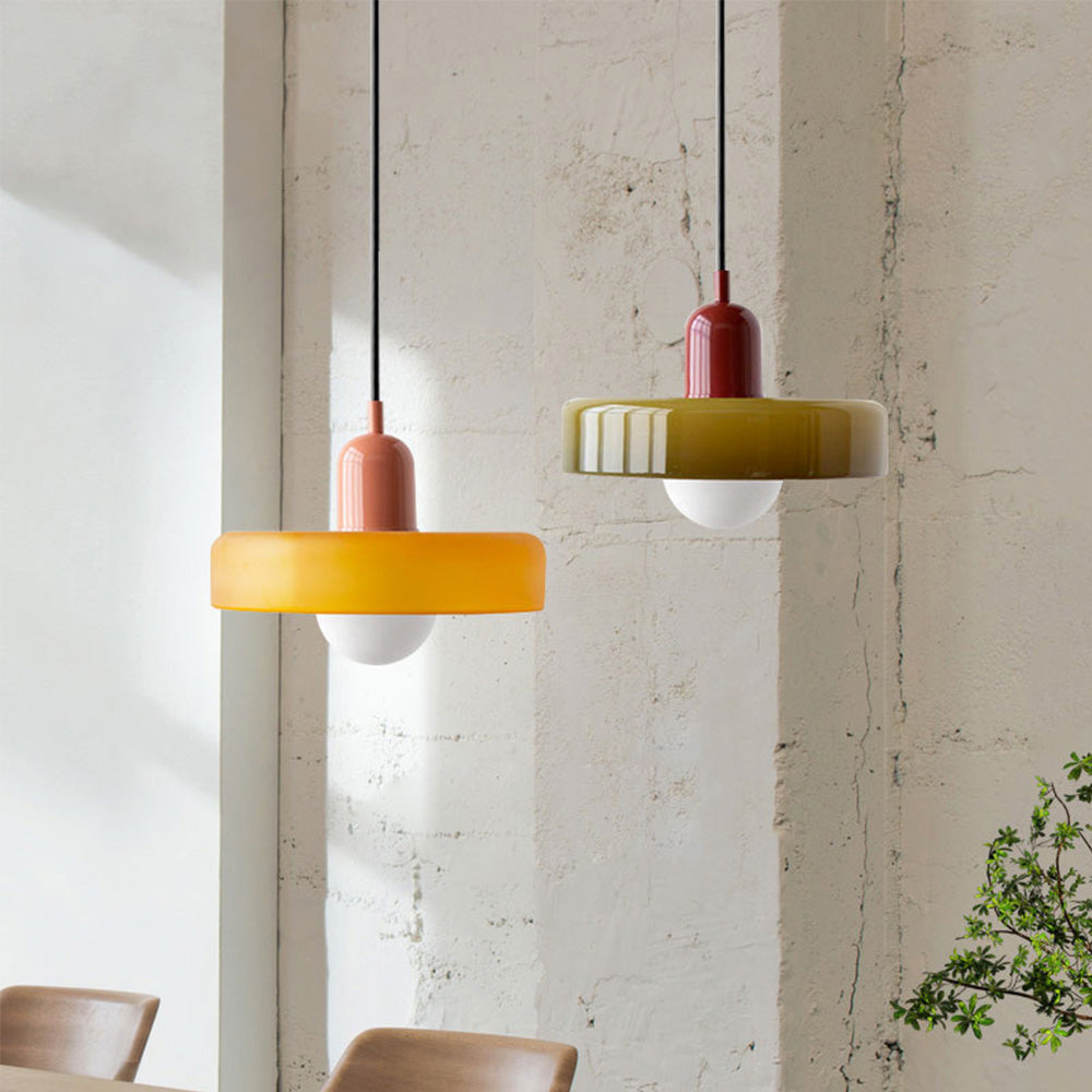 Bauhaus style glass pendant light with ring shade 1