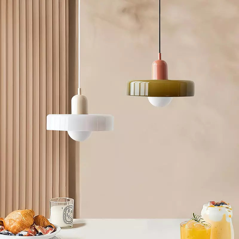 Bauhaus style glass pendant light with ring shade 2