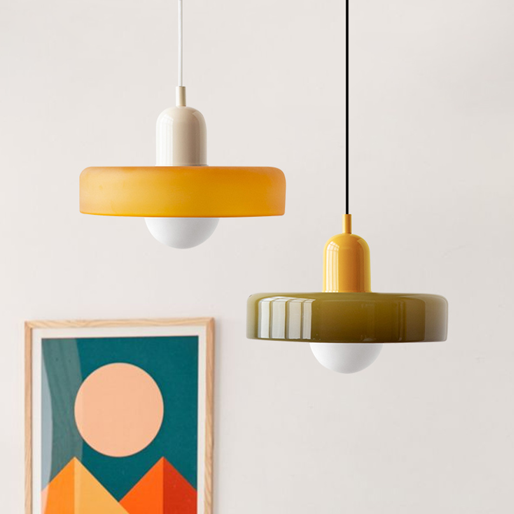 Bauhaus style glass pendant light with ring shade 6