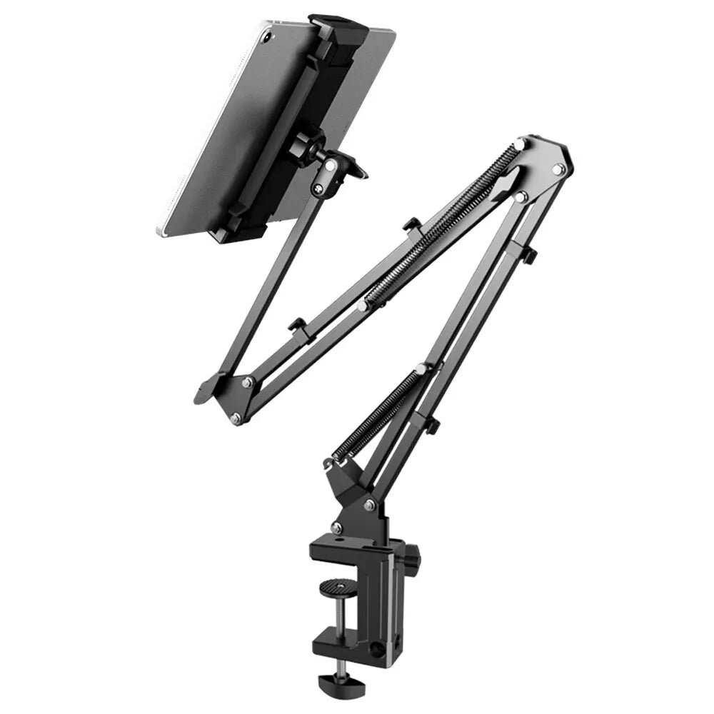 Bed Tablet Stand | Folding Spring Arm, Screw Clamp Base