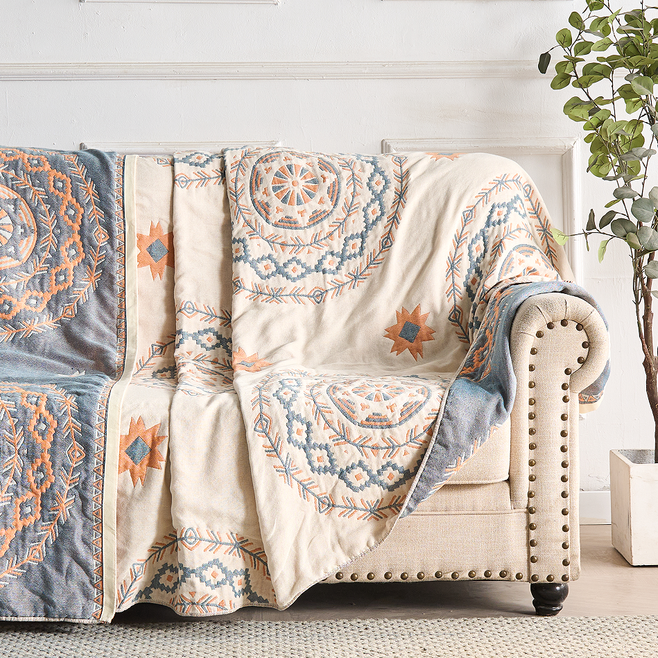 Geometric Throw Blanket Cotton 150x200cm/200x230cm | Double-Sided Reversible Pattern | Decorative Cover for Bed or Sofa 6