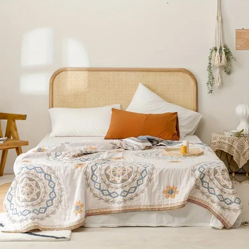 Geometric Throw Blanket Cotton 150x200cm/200x230cm | Double-Sided Reversible Pattern | Decorative Cover for Bed or Sofa 1