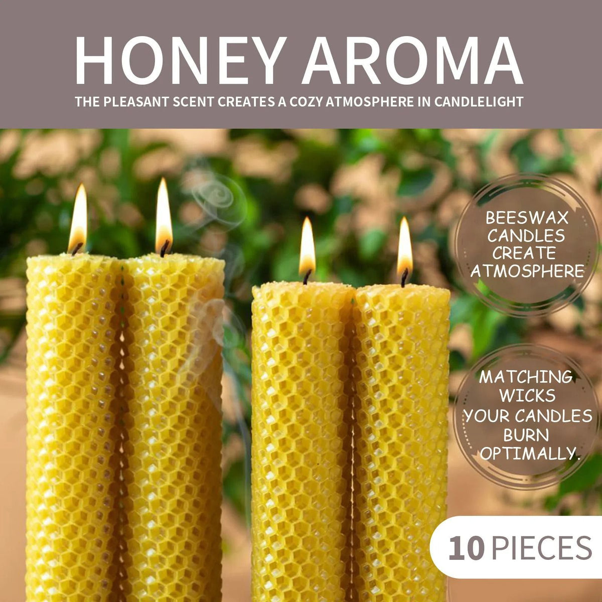 Beeswax Candles Set of 10 | Unscented Handmade Pure Wax | Clean Even Burn for Long-Lasting Ambient Glow at Home